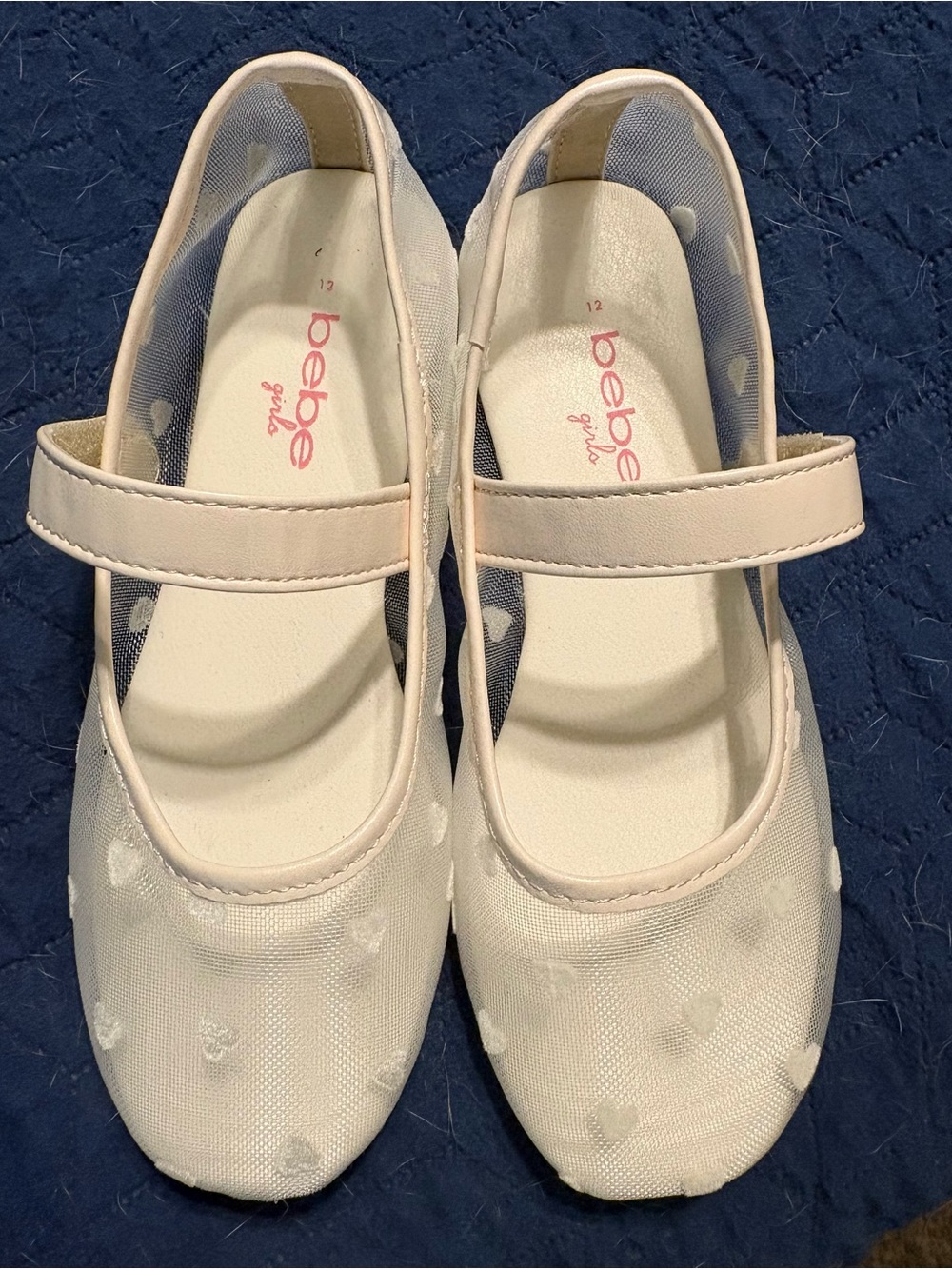 bebe Girls Cream Mary Jane Hearts Ballet Flats